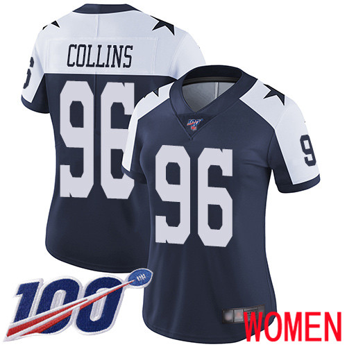 Women Dallas Cowboys Limited Navy Blue Maliek Collins Alternate #96 100th Season Vapor Untouchable Throwback NFL Jersey